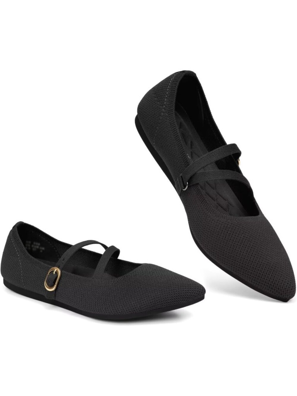 Women's Black Comfortable Slip-on Mary Jane Knit Pointed Toe Ballet Flats Shoes